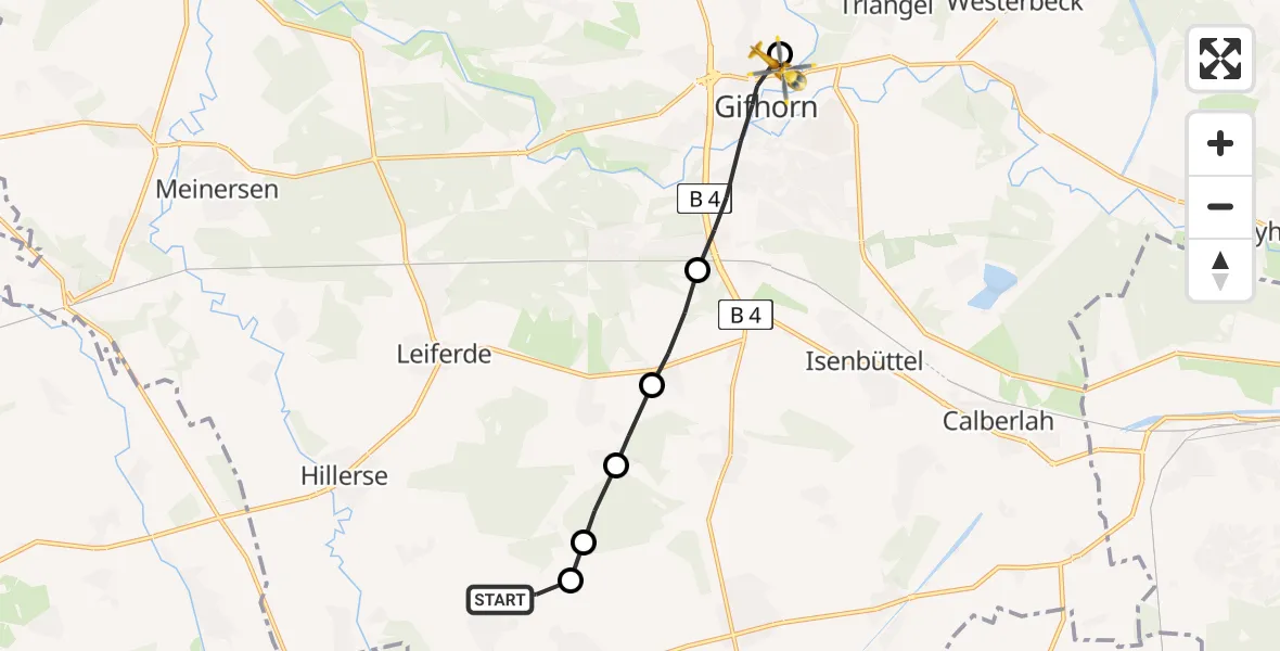 Flugroute Rettungshubschrauber Adenbüttel - Gamsen, 24 Februar 2026, 08:33