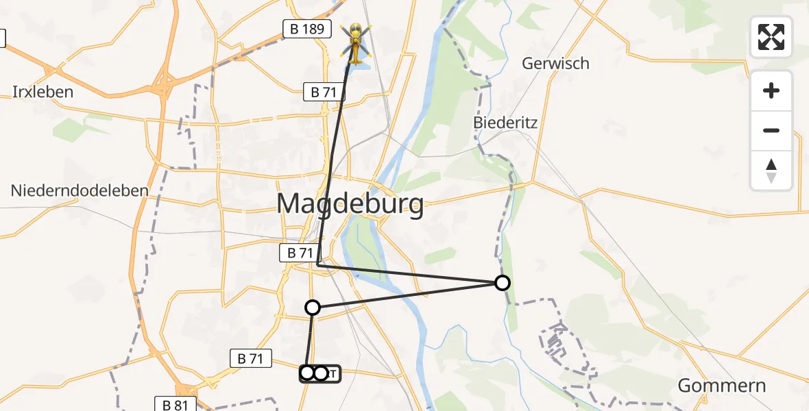 Routekaart van de vlucht: Rettungshubschrauber nach Magdeburg, Koppelanger