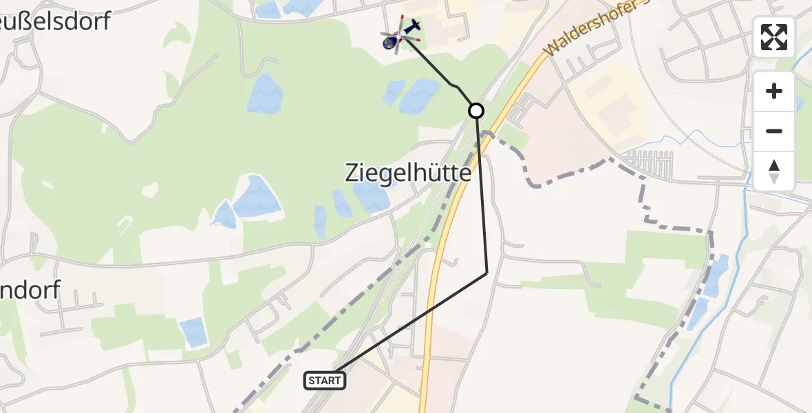 Flugroute Polizeihubschrauber Waldershof - Fichtelgebirge Hospital Marktredwitz Heliport, 24 Februar 2026, 09:11