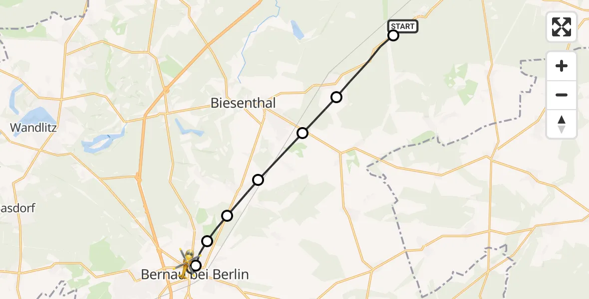 Flugroute Ambulanzhubschrauber Eberswalde - Bernau, 24 Februar 2026, 09:14