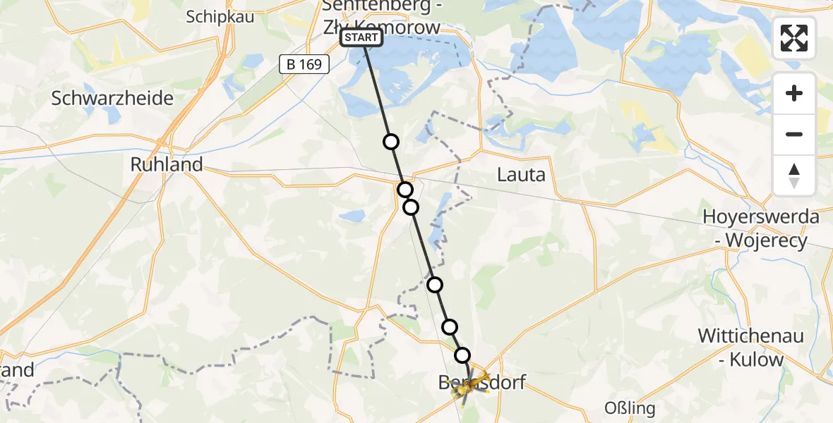 Flugroute Rettungshubschrauber Senftenberg - Bernsdorf, 24 Februar 2026, 09:20