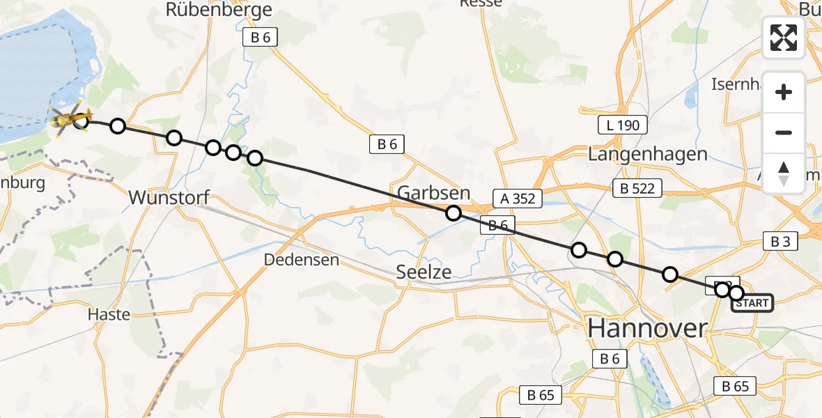 Flugroute Rettungshubschrauber Hannover Air Rescue Heliport (Christoph 4) - Wunstorf, 24 Februar 2026, 09:22