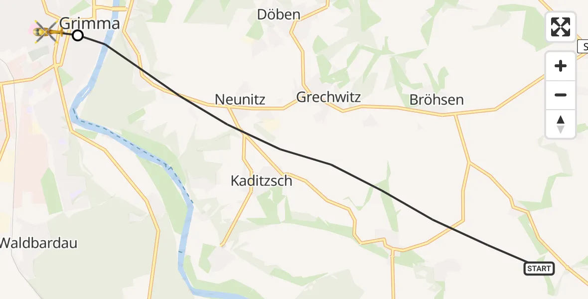 Flugroute Rettungshubschrauber Grimma - Grimma Hospital Heliport, 24 Februar 2026, 09:26