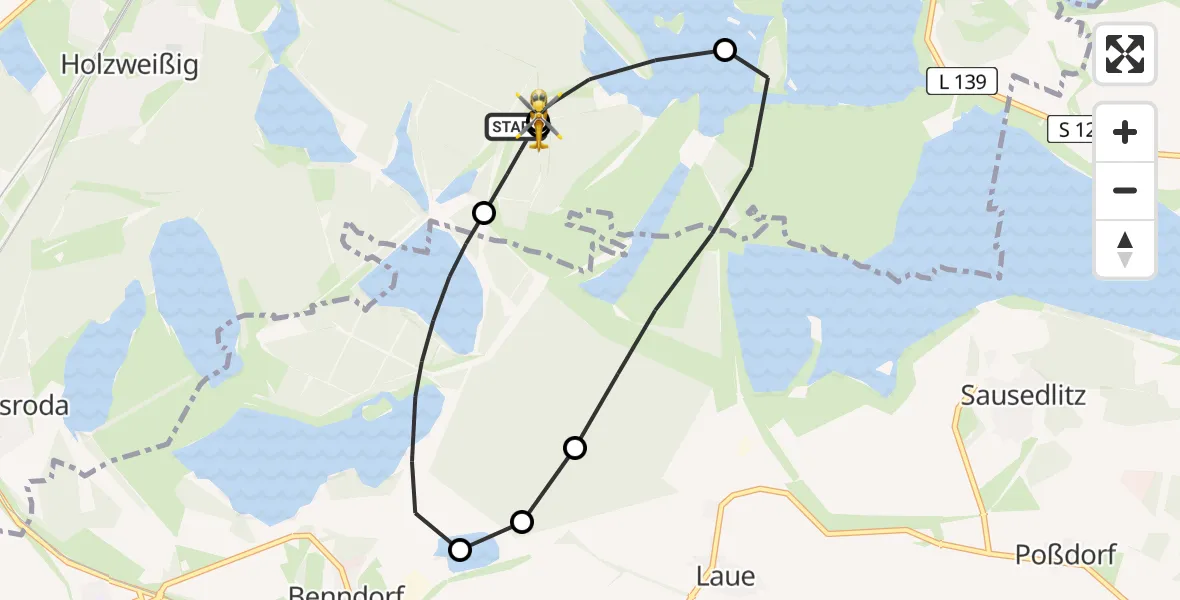 Flugroute Ambulanzhubschrauber Holzweißig - Bitterfeld-Wolfen, 24 Februar 2026, 09:29