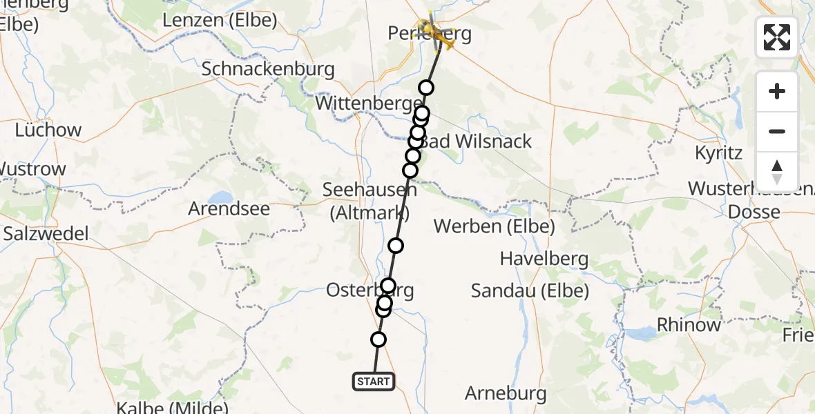 Flugroute Rettungshubschrauber Zedau - Perleberg, 24 Februar 2026, 09:31