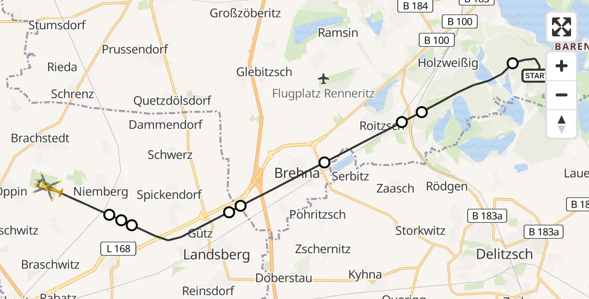 Flugroute Ambulanzhubschrauber Bitterfeld-Wolfen - Halle-Oppin Airfield, 24 Februar 2026, 09:41