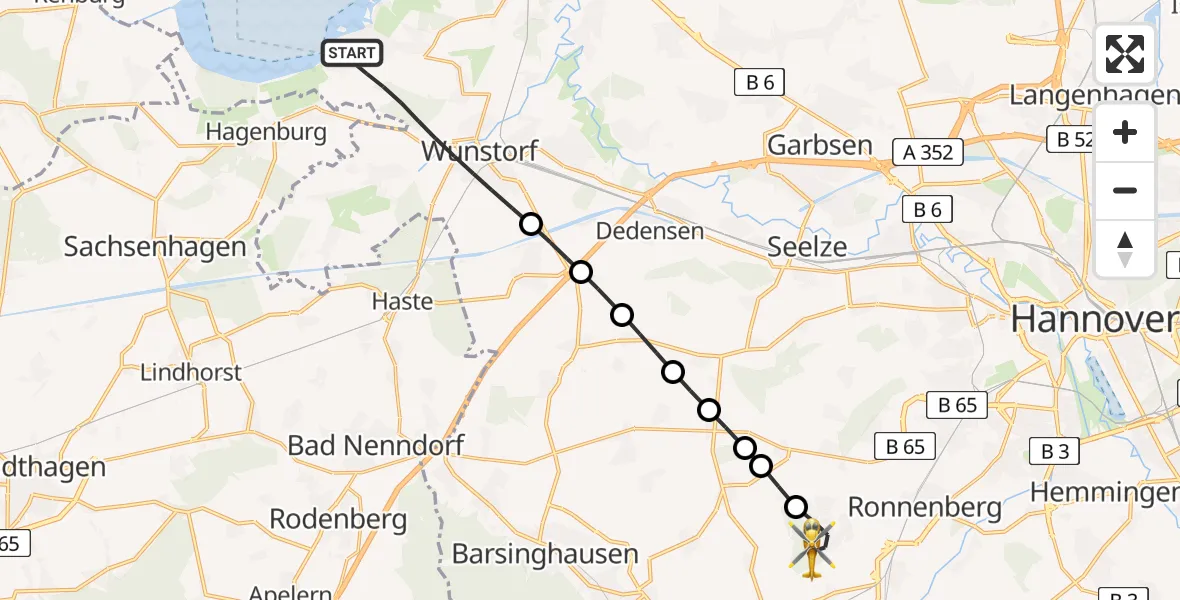 Flugroute Rettungshubschrauber Wunstorf - Gehrden, 24 Februar 2026, 09:42