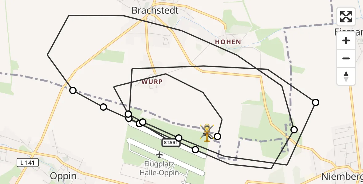 Flugroute Ambulanzhubschrauber Halle-Oppin Airfield - Landsberg, 24 Februar 2026, 09:52