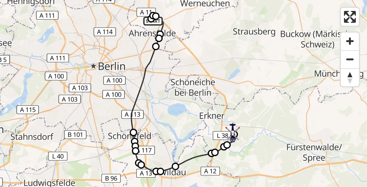 Routekaart van de vlucht: Polizeihubschrauber nach Grünheide (Mark), Gestell G