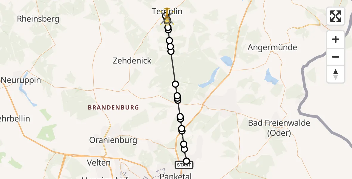 Flugroute Ambulanzhubschrauber Bernau - Templin, 24 Februar 2026, 10:06