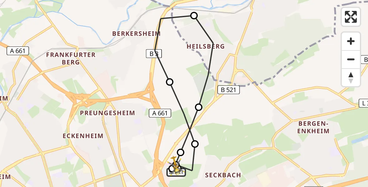 Flugroute Rettungshubschrauber Frankfurt am Main Accident Hospital Ground Helipad - Frankfurt am Main Accident Hospital Roof Helipad (CHX2), 24 Februar 2026, 10:14