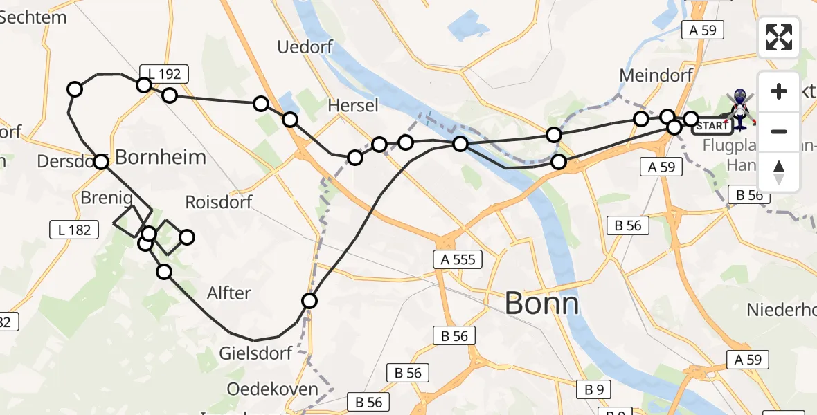 Flugroute Polizeihubschrauber Sankt Augustin - Bonn-Hangelar Airfield, 24 Februar 2026, 10:16