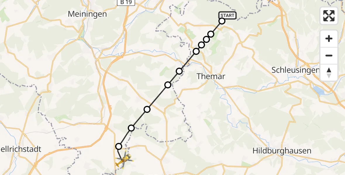 Flugroute Rettungshubschrauber Oberstadt - Wolfmannshausen, 24 Februar 2026, 10:25