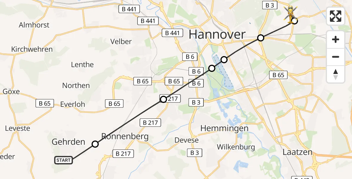 Routekaart van de vlucht: Rettungshubschrauber nach Hannover Air Rescue Heliport (Christoph 4)