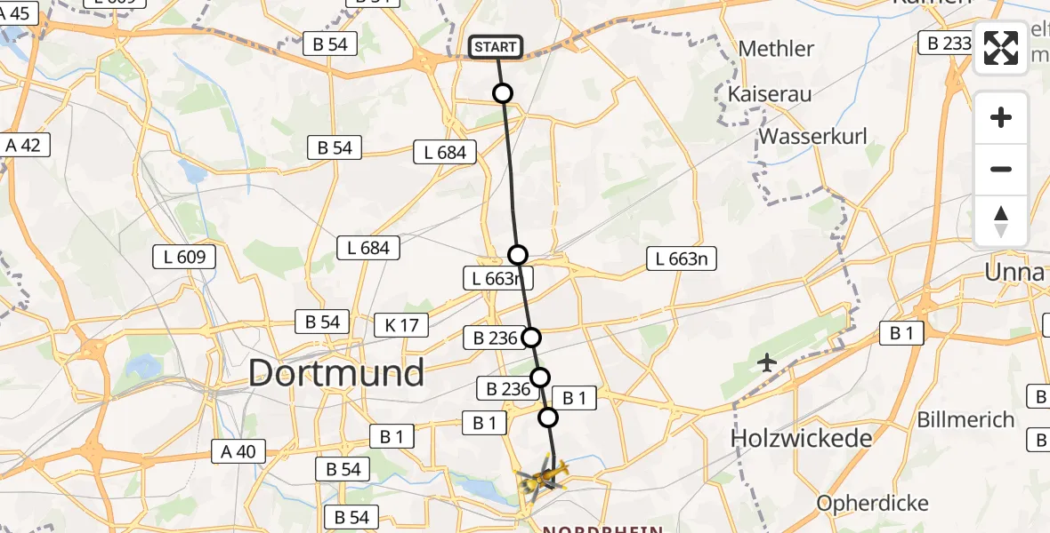 Flugroute Rettungshubschrauber Lünen - Aplerbeck, 24 Februar 2026, 10:33