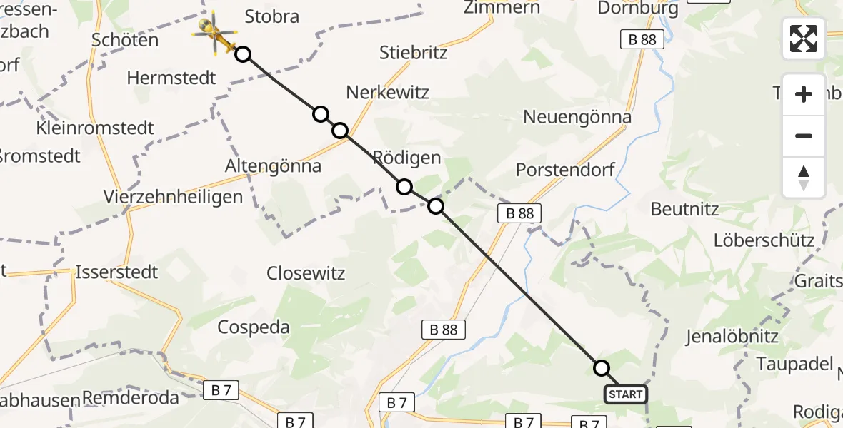 Flugroute Rettungshubschrauber Jena - Bad Sulza, 24 Februar 2026, 10:34