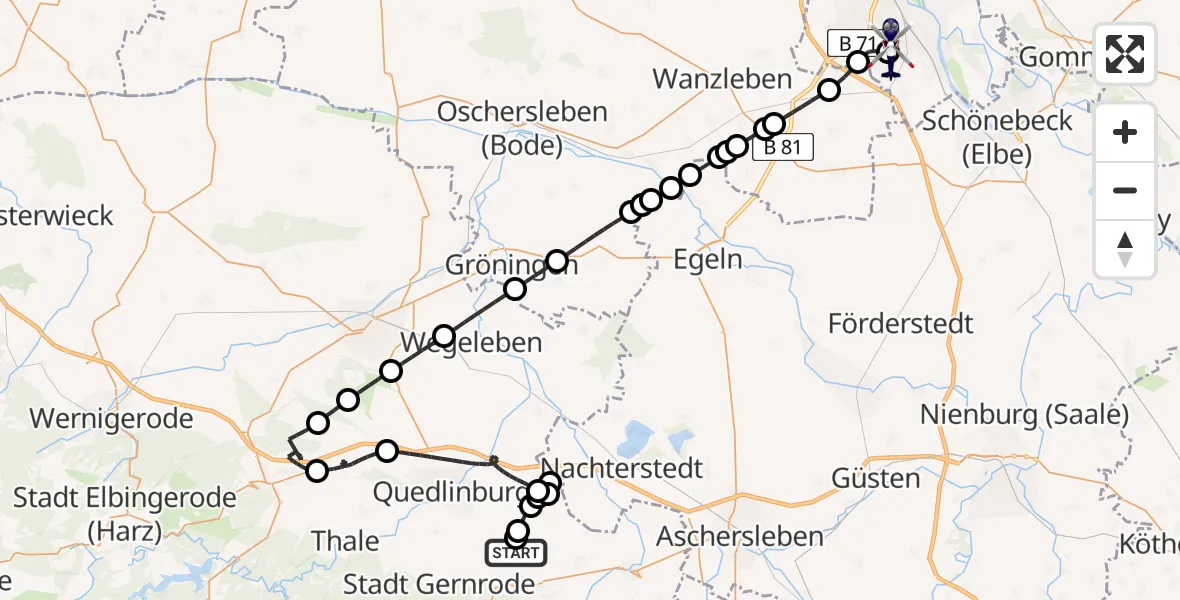 Routekaart van de vlucht: Polizeihubschrauber nach Magdeburg City Airfield