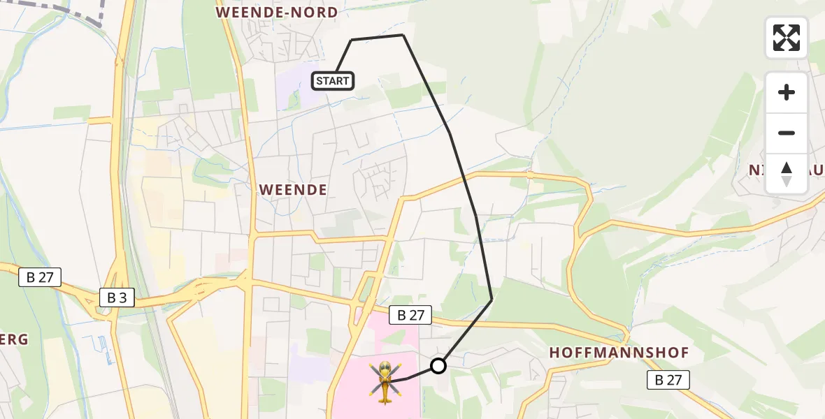 Flugroute Rettungshubschrauber Göttingen - Göttingen University Clinic Heliport, 24 Februar 2026, 10:51