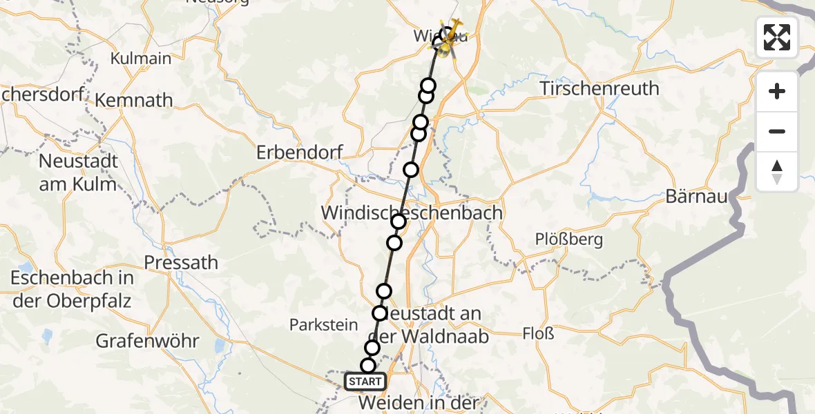 Flugroute Rettungshubschrauber Parkstein - Schönfeld, 24 Februar 2026, 10:57