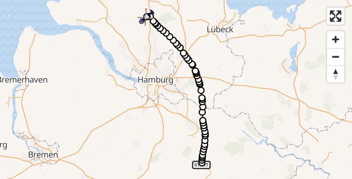 Flugroute Polizeihubschrauber Ebstorf - Bad Bramstedt Heliport, 24 Februar 2026, 11:16