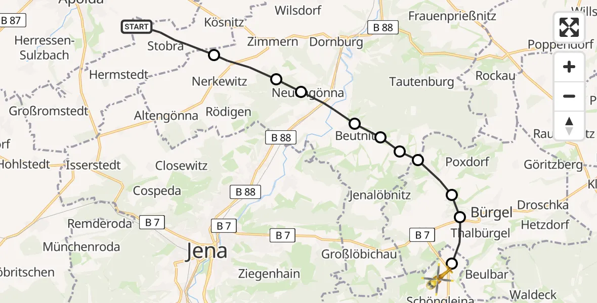 Flugroute Rettungshubschrauber Bad Sulza - Zinna, 24 Februar 2026, 11:20