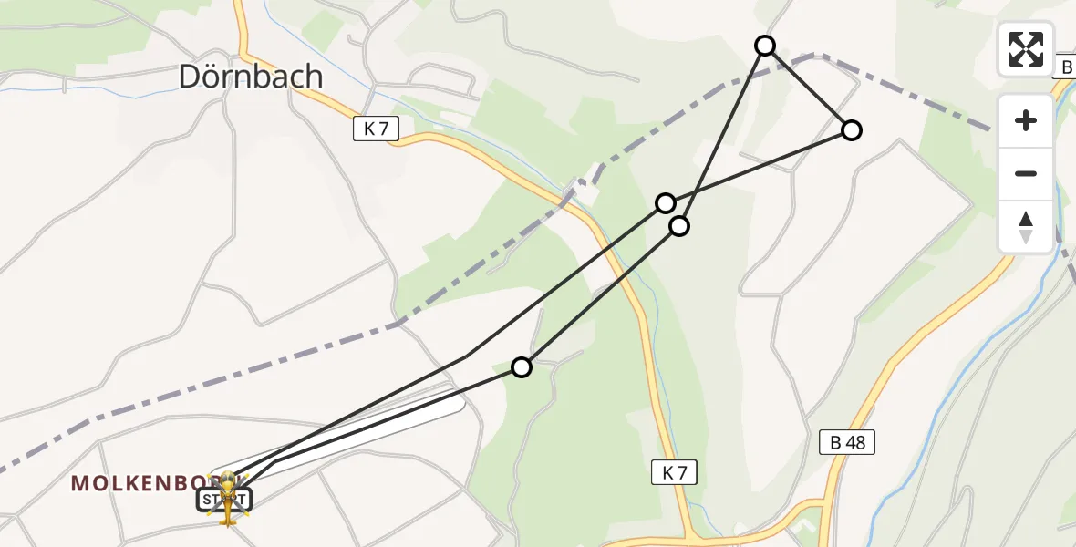Flugroute Rettungshubschrauber Imsweiler UL - Imsweiler UL, 24 Februar 2026, 11:29