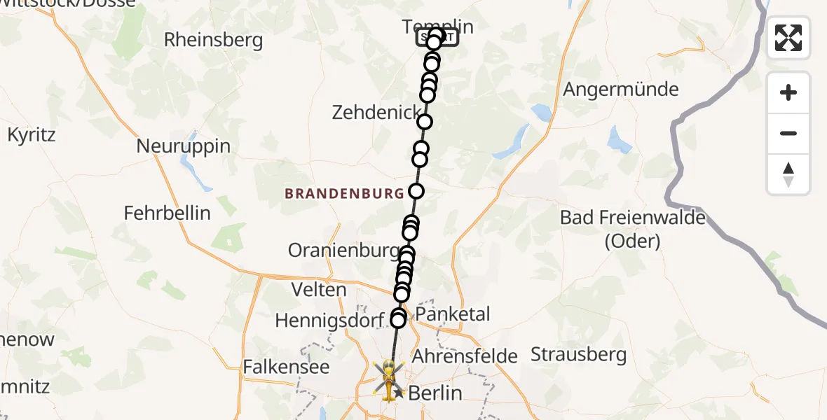 Flugroute Ambulanzhubschrauber Templin - Berlin, 24 Februar 2026, 11:30
