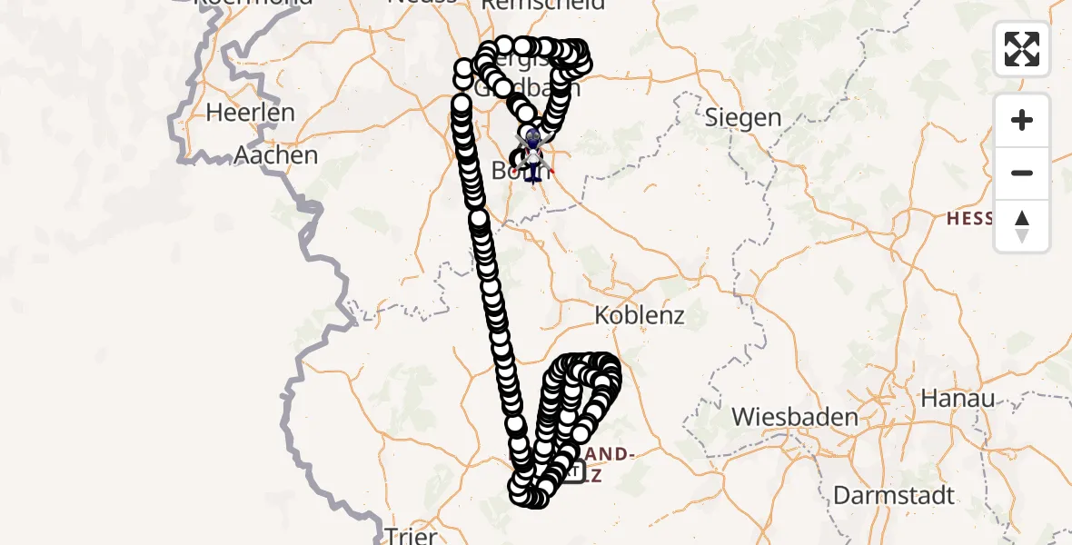 Flugroute Polizeihubschrauber Frankfurt-Hahn Airport - Sankt Augustin, 24 Februar 2026, 11:38