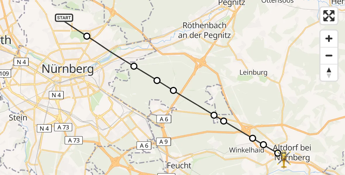Flugroute Rettungshubschrauber Nuremberg Airport - Weinhof, 24 Februar 2026, 11:49