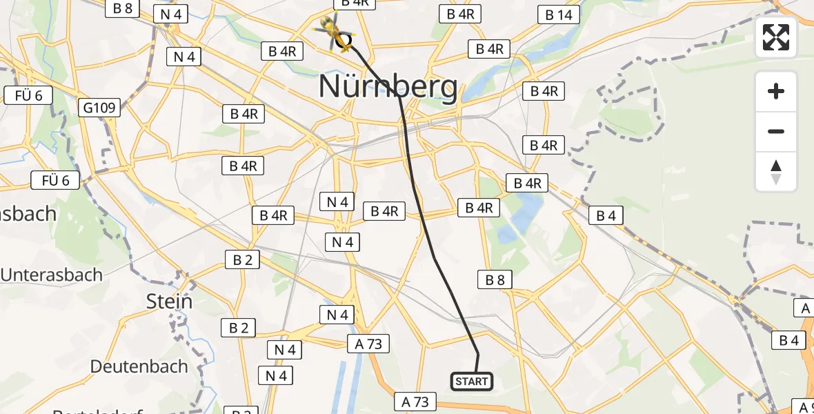 Flugroute Ambulanzhubschrauber Nürnberg - Nürnberg North Hospital Heliport, 24 Februar 2026, 11:51