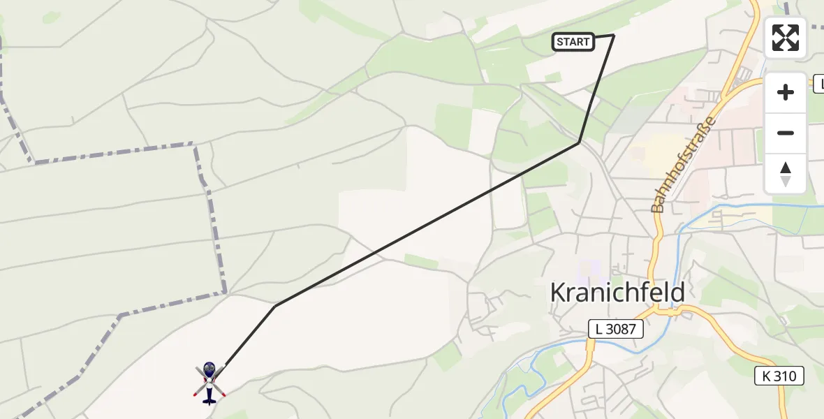 Flugroute Polizeihubschrauber Kranichfeld - Kranichfeld, 24 Februar 2026, 11:57
