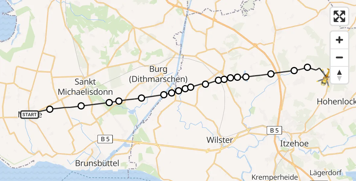 Routekaart van de vlucht: Rettungshubschrauber nach Itzehoe Hungriger Wolf Airfield