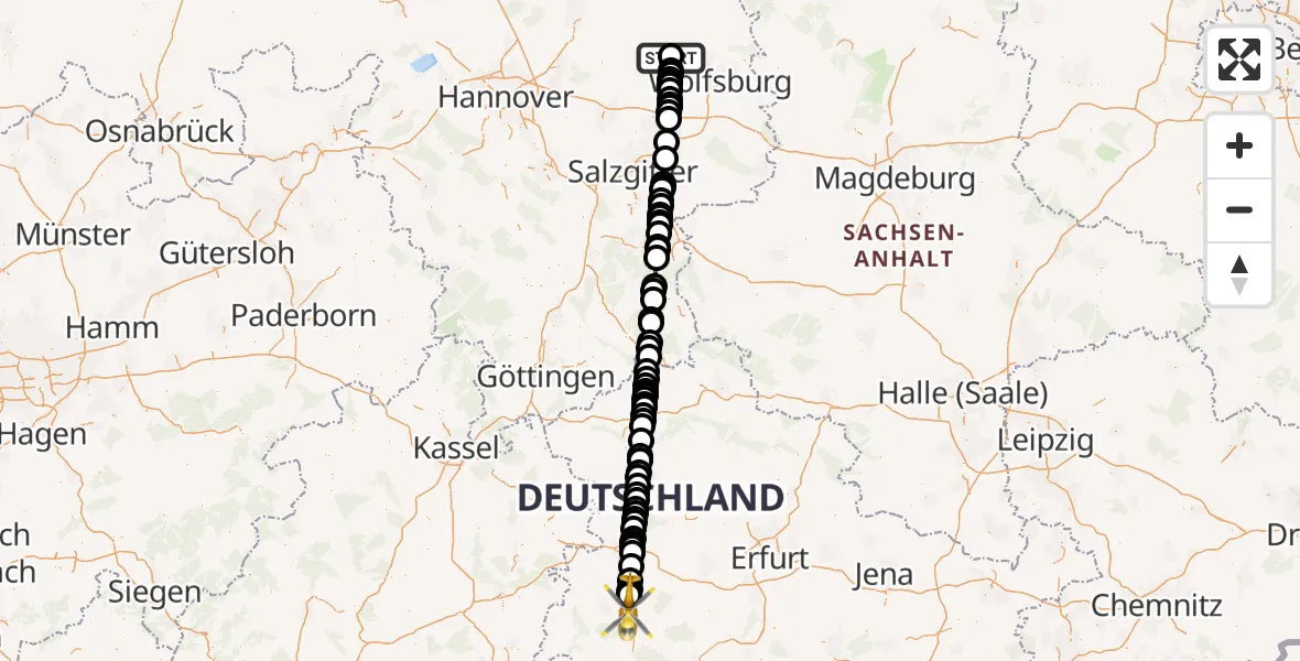 Flugroute Ambulanzhubschrauber Gamsen - Bad Liebenstein, 24 Februar 2026, 12:08