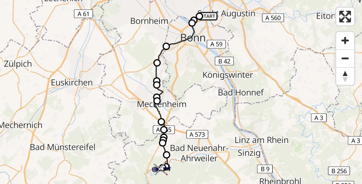 Routekaart van de vlucht: Polizeihubschrauber nach Mayschoß, Ahr-Rotweinstraße