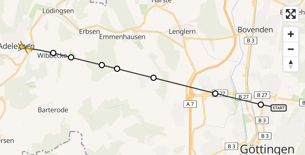 Flugroute Rettungshubschrauber Göttingen University Clinic Heliport - Adelebsen, 24 Februar 2026, 12:11