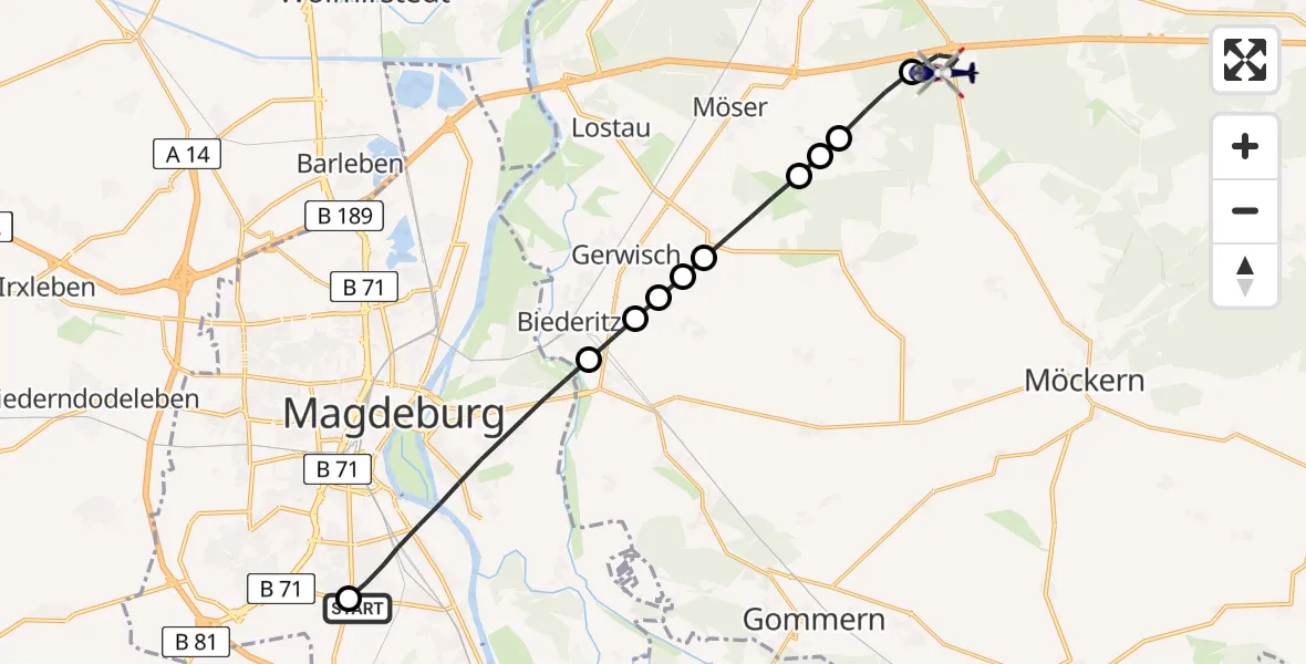 Flugroute Polizeihubschrauber Magdeburg City Airfield - Burg, 24 Februar 2026, 12:20