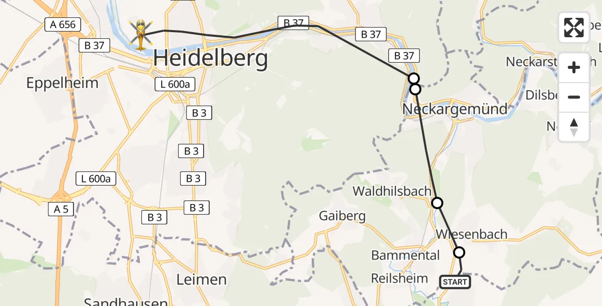 Routekaart van de vlucht: Rettungshubschrauber nach Heidelberg, Czernyring