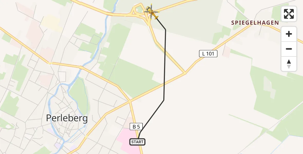 Flugroute Rettungshubschrauber Perleberg - Perleberg, 24 Februar 2026, 12:38