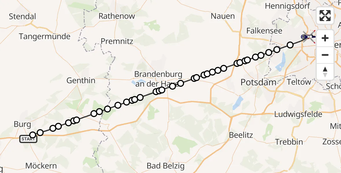 Flugroute Polizeihubschrauber Burg - Berlin, 24 Februar 2026, 12:42