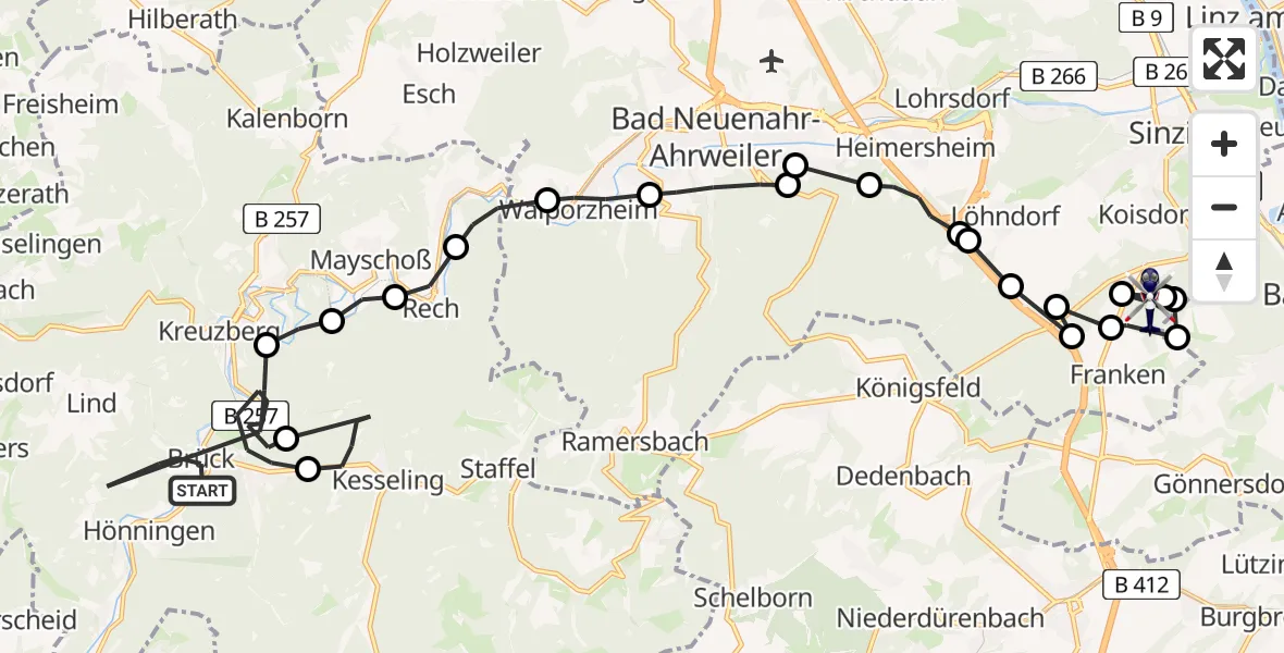 Flugroute Polizeihubschrauber Brück - Franken, 24 Februar 2026, 12:54