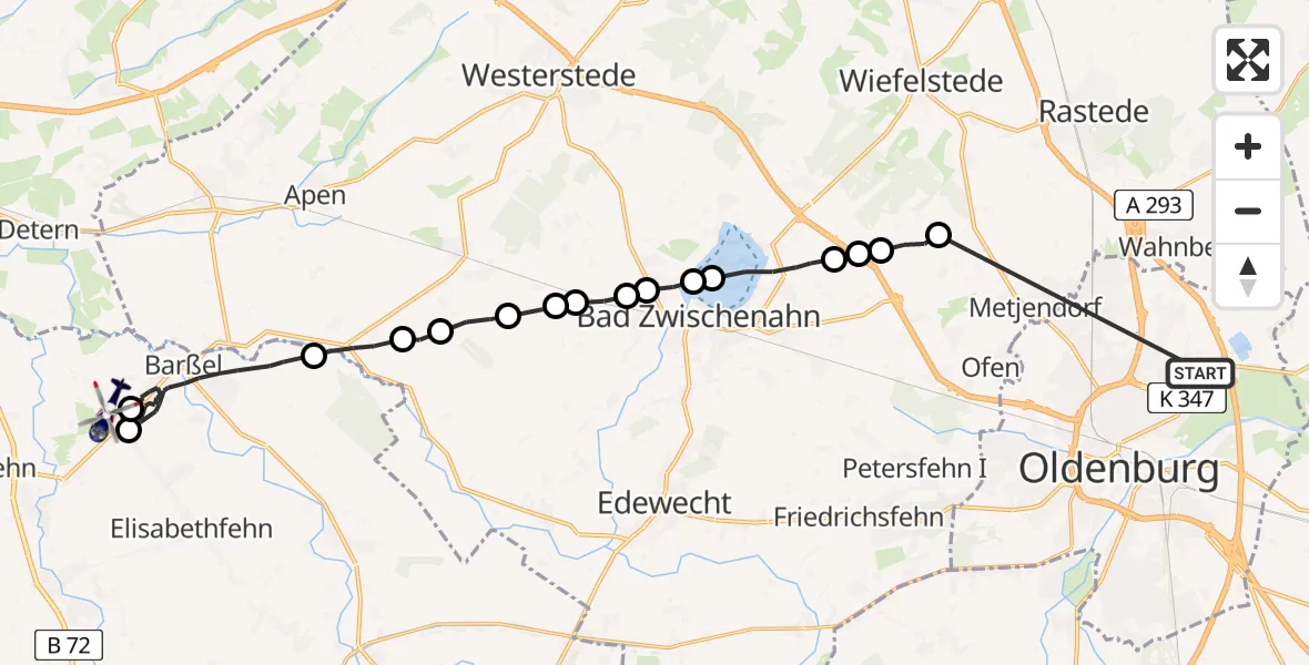 Flugroute Polizeihubschrauber Oldenburg - Barßel, 24 Februar 2026, 12:56