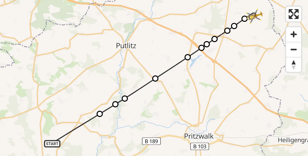 Flugroute Rettungshubschrauber Groß Pankow (Prignitz) - Meyenburg, 24 Februar 2026, 13:00