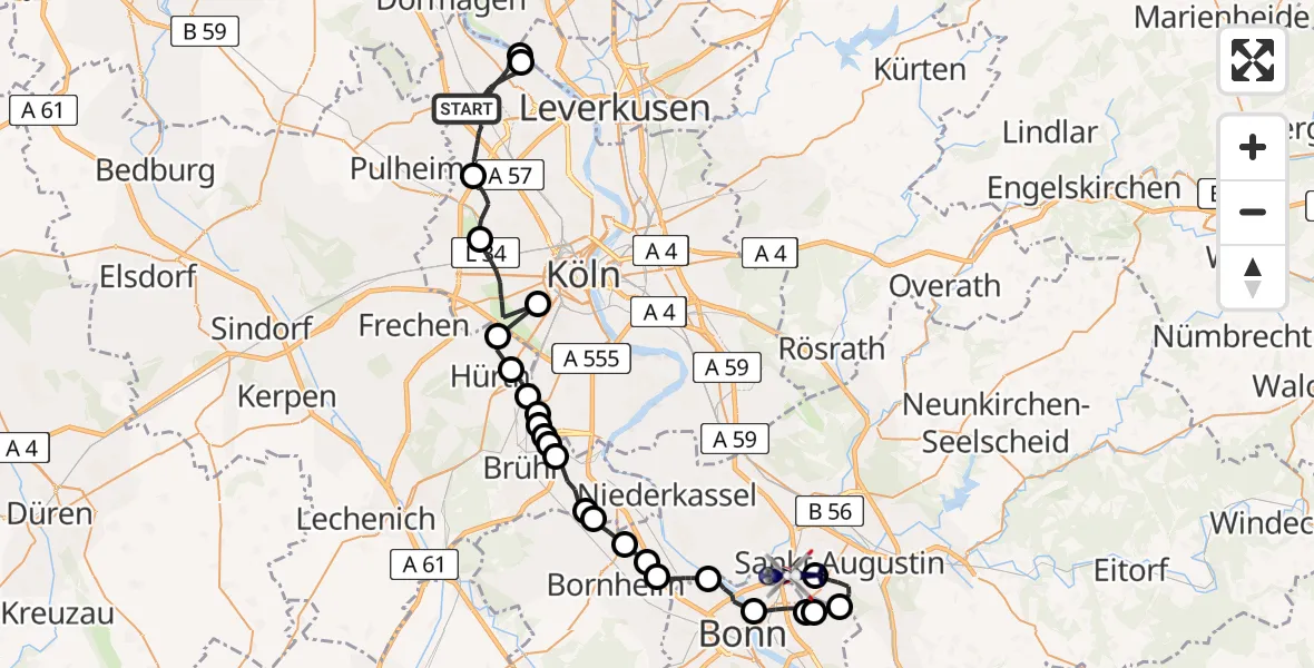 Routekaart van de vlucht: Polizeihubschrauber nach Sankt Augustin