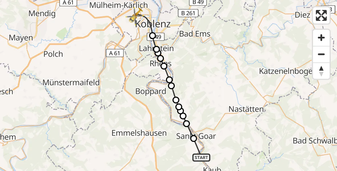 Flugroute Rettungshubschrauber Kaub - Koblenz, 24 Februar 2026, 13:08