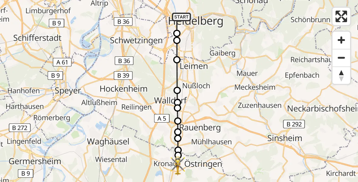 Routekaart van de vlucht: Rettungshubschrauber nach Bad Mingolsheim, Ahornstraße