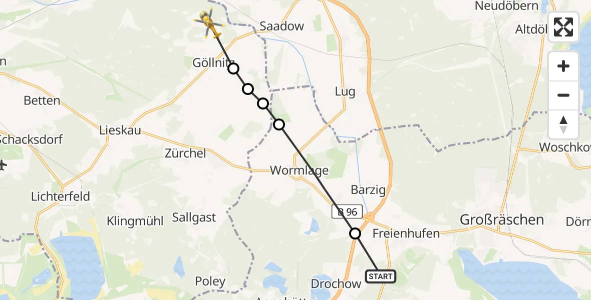 Routekaart van de vlucht: Rettungshubschrauber nach Sallgast, Rutzkauer Straße