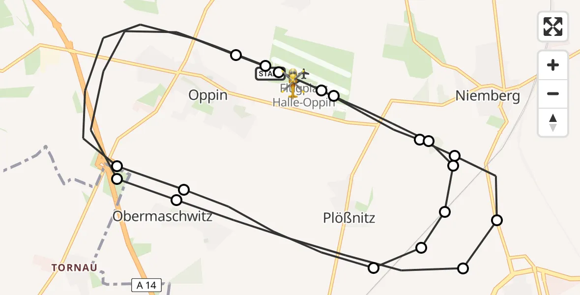 Flugroute Ambulanzhubschrauber Landsberg - Halle-Oppin Airfield, 24 Februar 2026, 13:18