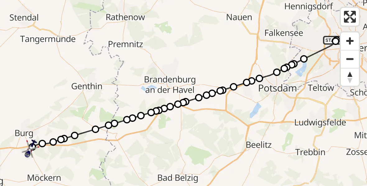 Flugroute Polizeihubschrauber Berlin - Burg, 24 Februar 2026, 13:44