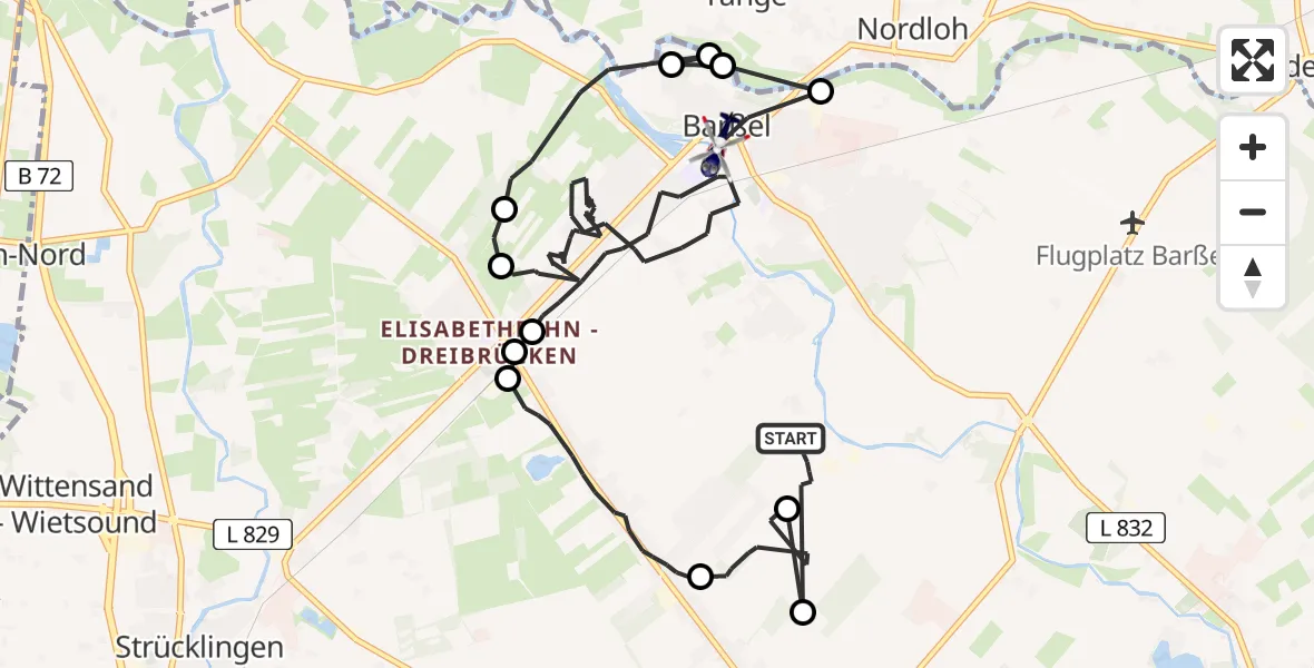 Flugroute Polizeihubschrauber Barßel - Barßel, 24 Februar 2026, 13:58