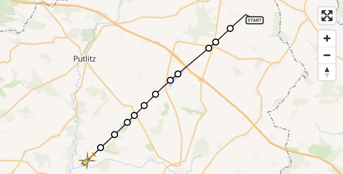 Flugroute Rettungshubschrauber Meyenburg - Groß Pankow (Prignitz), 24 Februar 2026, 13:59